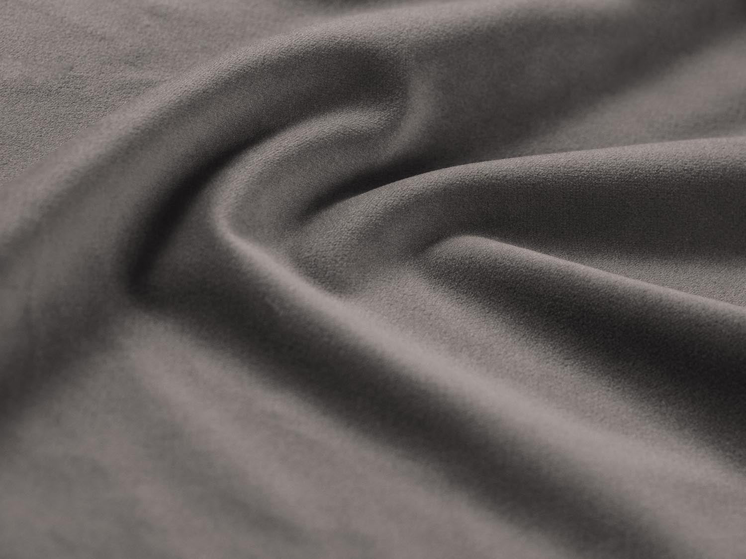 Stylisches Kyoto Velour Ecksofa links in sanftem Grau, 5-Sitzer mit komfortabler Schlaffunktion und integriertem Stauraum für optimale Raumnutzung.