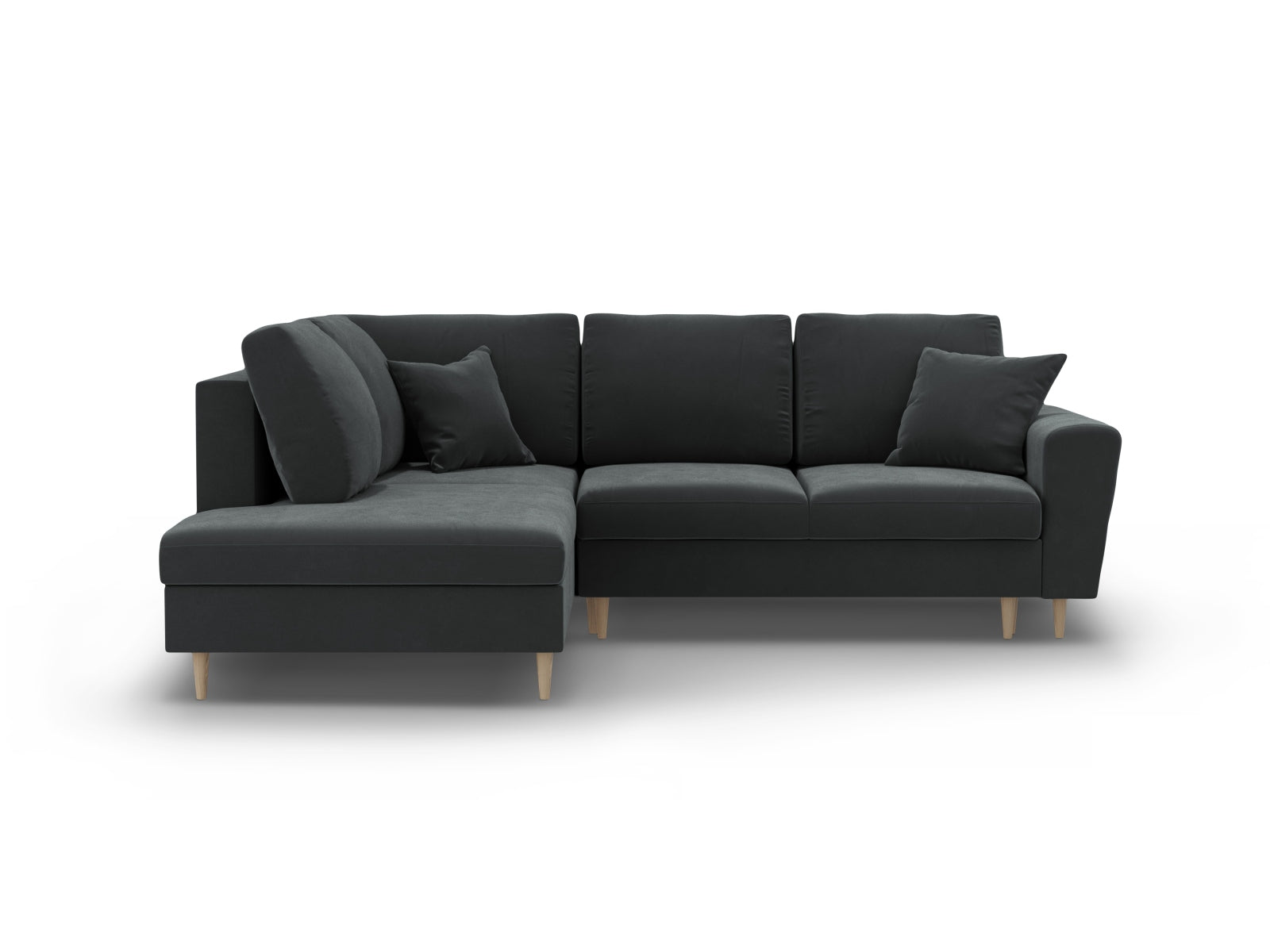 Kyoto Velour Ecksofa links mit Schlaffunktion und Stauraumbox 5 Sitzer 194cm in Dark Grey/Birke-Riviera präsentiert im Onlineshop von KAQTU Design AG. Bettsofa links ist von Cosmopolitan Design