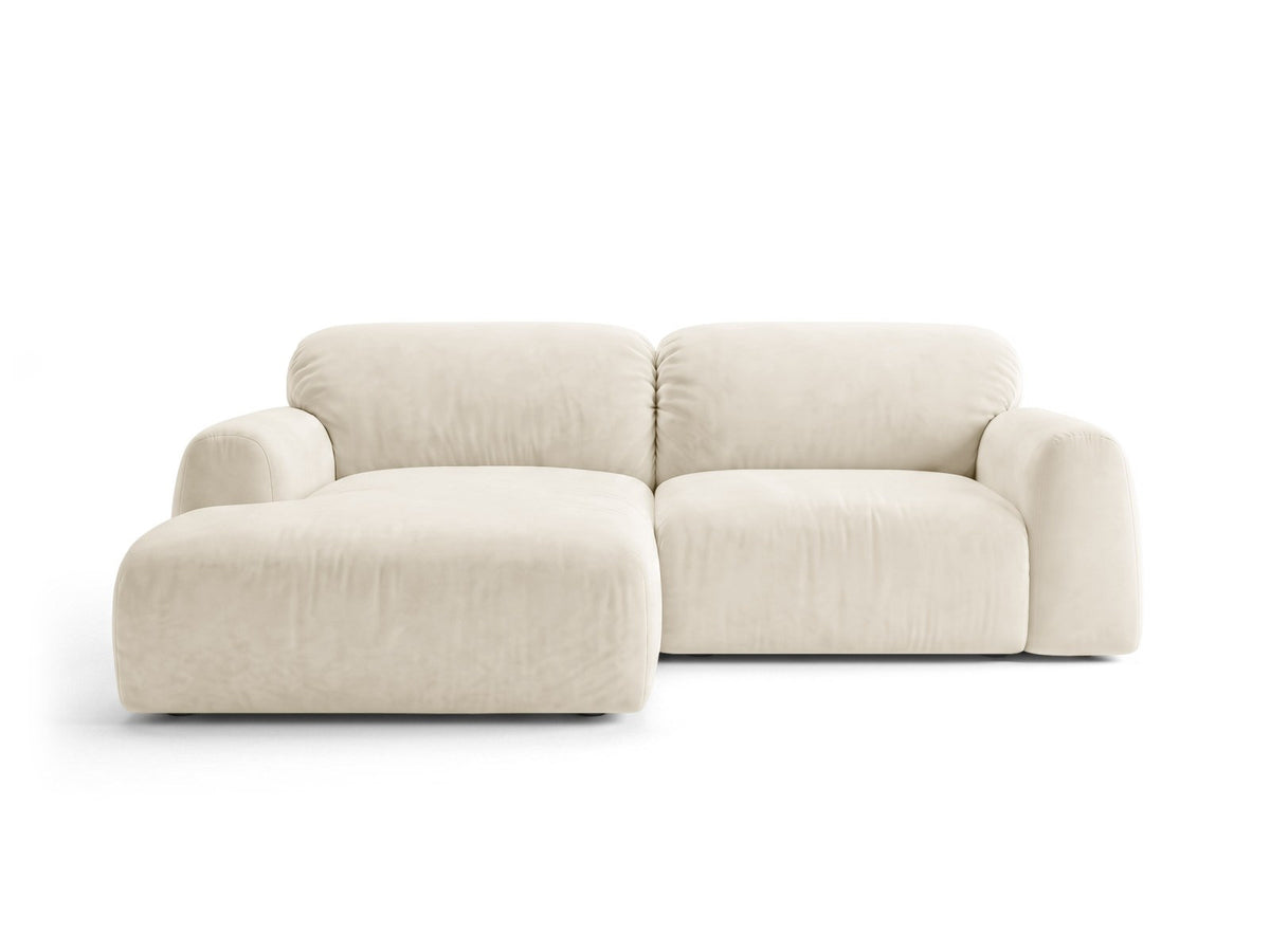 Ecksofa Milan mit Bettfunktion in Bluvel-Stoff, Récamiere links, schwarze Beine