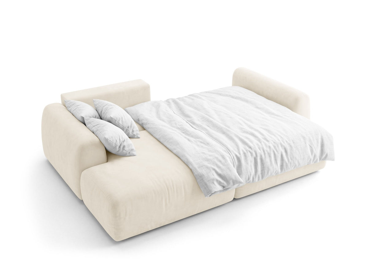Ecksofa Milan mit Bettfunktion in Bluvel-Stoff, Récamiere links, schwarze Beine