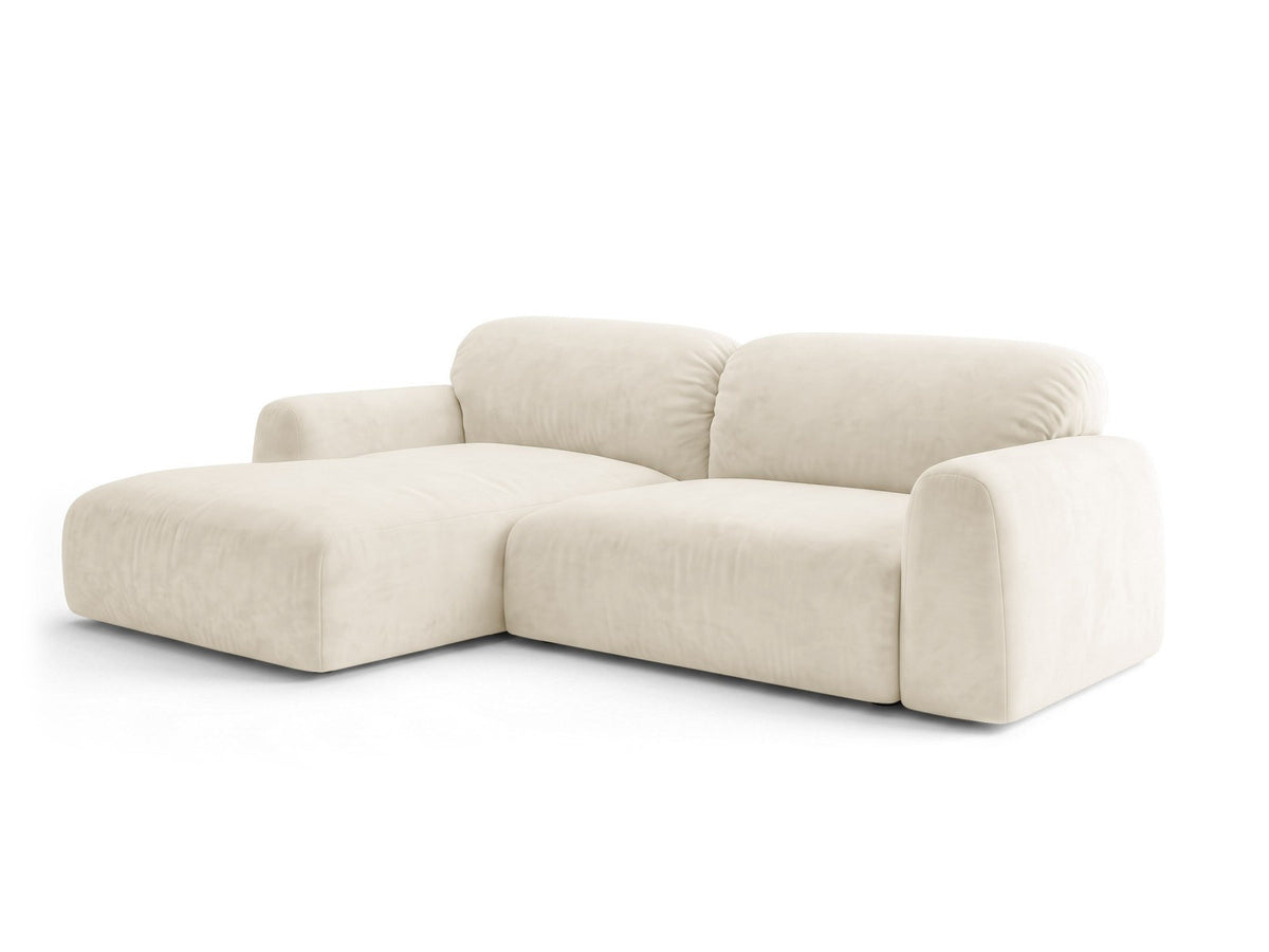 Ecksofa Milan mit Bettfunktion in Bluvel-Stoff, Récamiere links, schwarze Beine