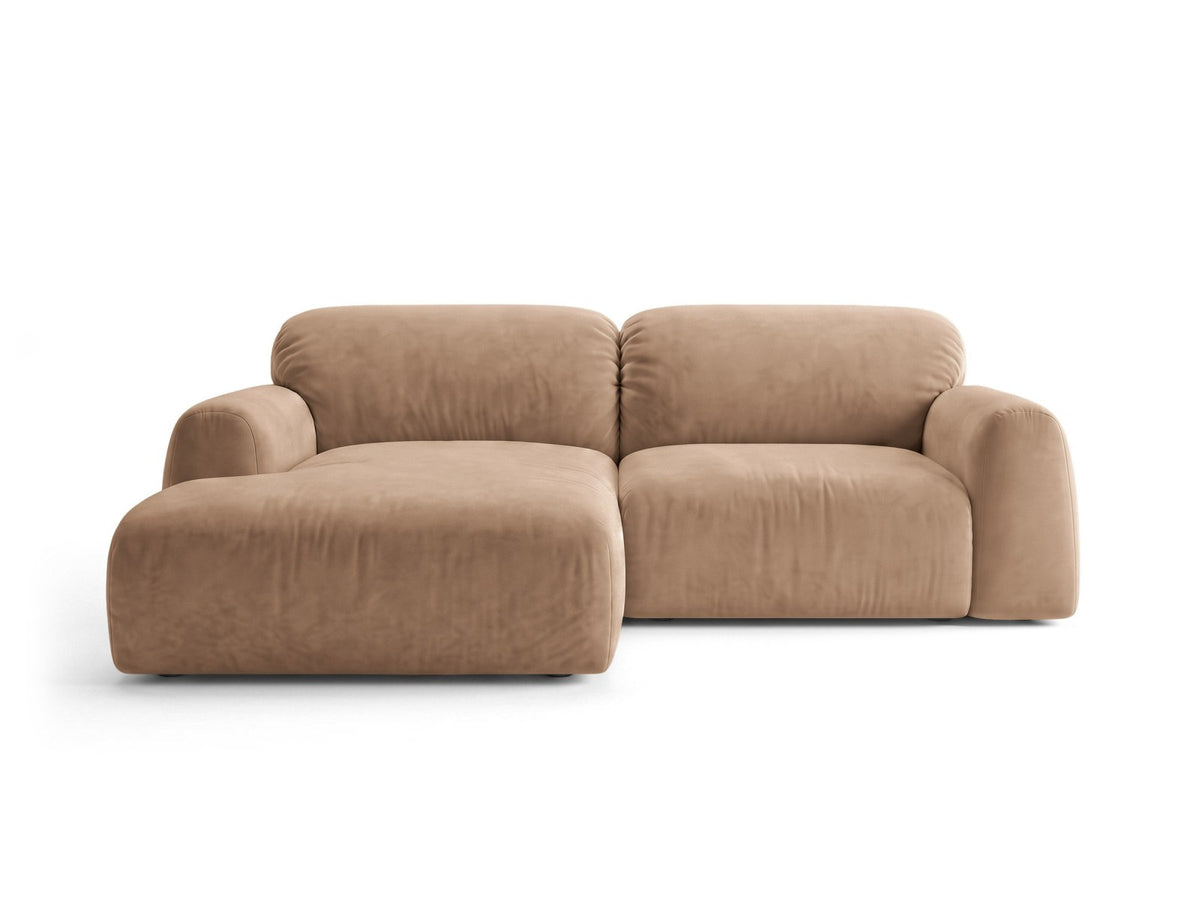 Ecksofa Milan mit Bettfunktion in Bluvel-Stoff, Récamiere links, schwarze Beine