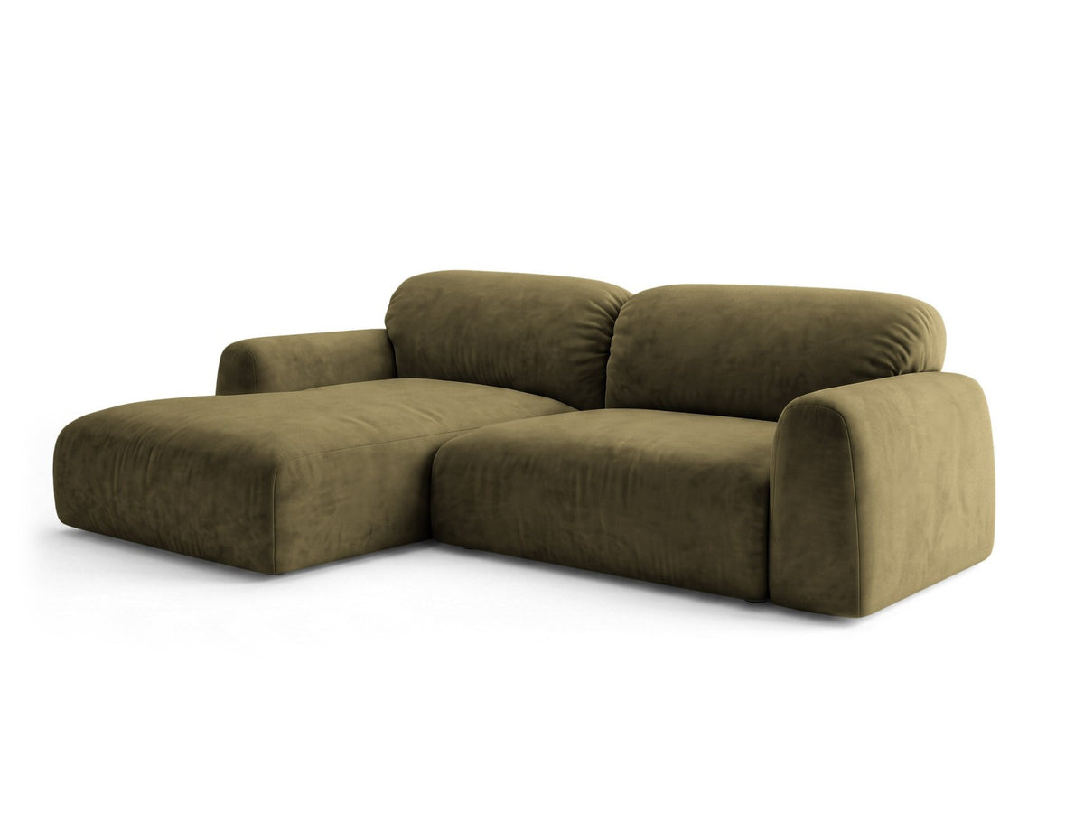 Ecksofa Milan mit Bettfunktion in Bluvel-Stoff, Récamiere links, schwarze Beine