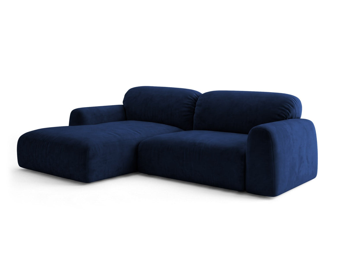 Ecksofa Milan mit Bettfunktion in Bluvel-Stoff, Récamiere links, schwarze Beine