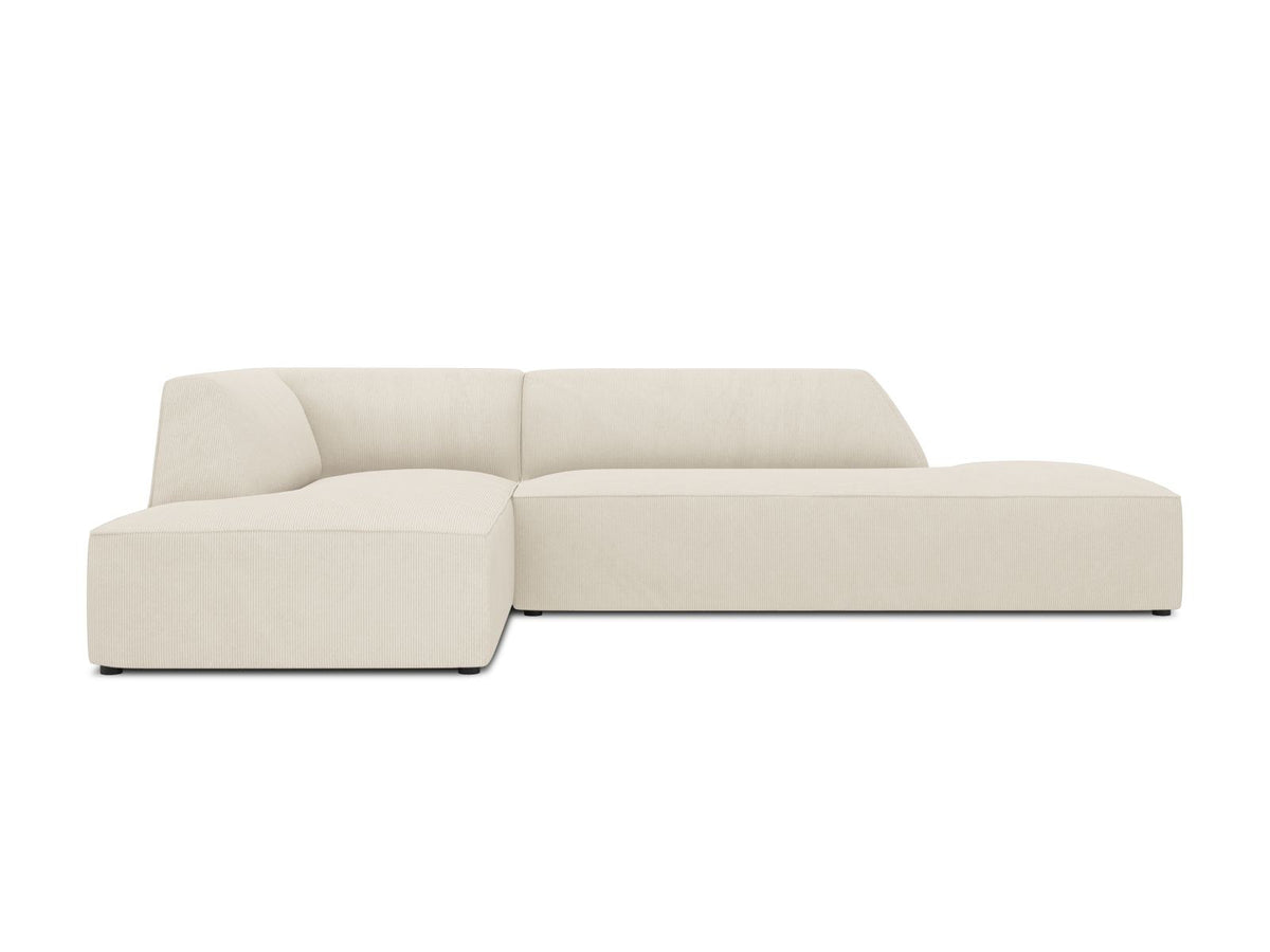 Modulares Ecksofa Siena links, 4-Sitzer, Light Beige-Scala Stoff, Massivholzrahmen, schwarze Kunststoffbeine, Sitzhöhe 40 cm.