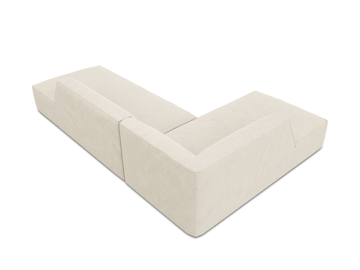 Modulares Ecksofa Siena links, 4-Sitzer, Light Beige-Scala Stoff, Massivholzrahmen, schwarze Kunststoffbeine, Sitzhöhe 40 cm.