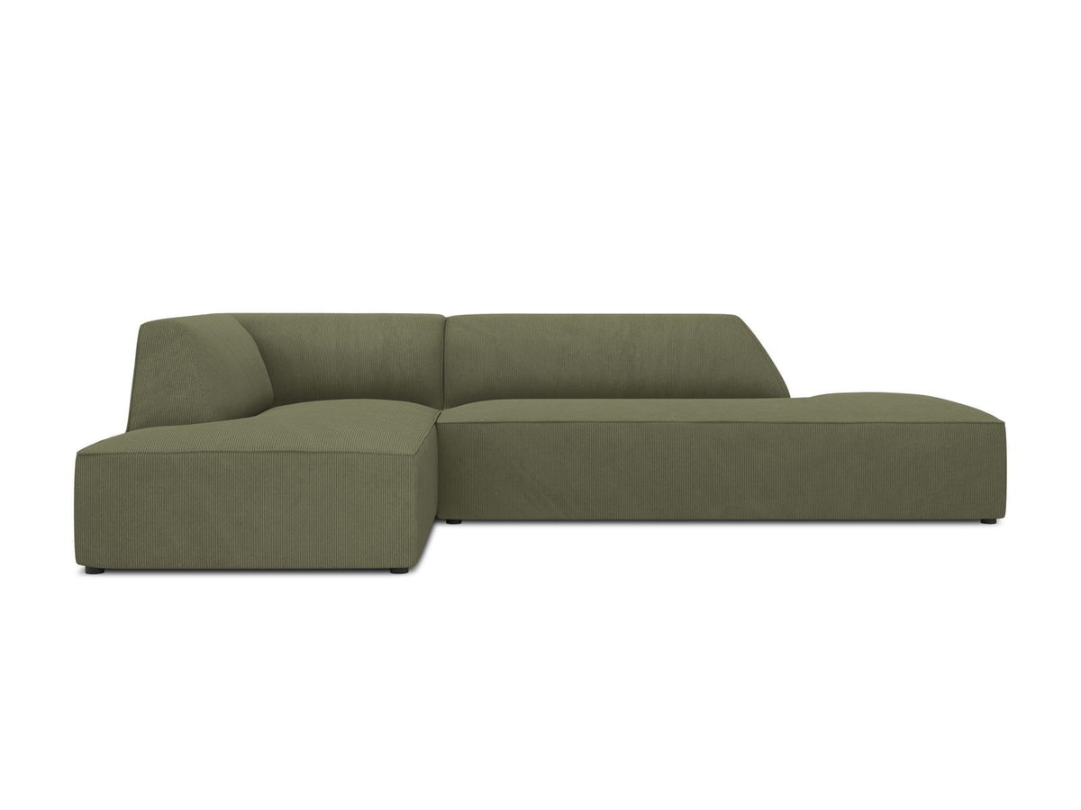 Modulares Ecksofa Siena links, 4-Sitzer, Light Beige-Scala Stoff, Massivholzrahmen, schwarze Kunststoffbeine, Sitzhöhe 40 cm.