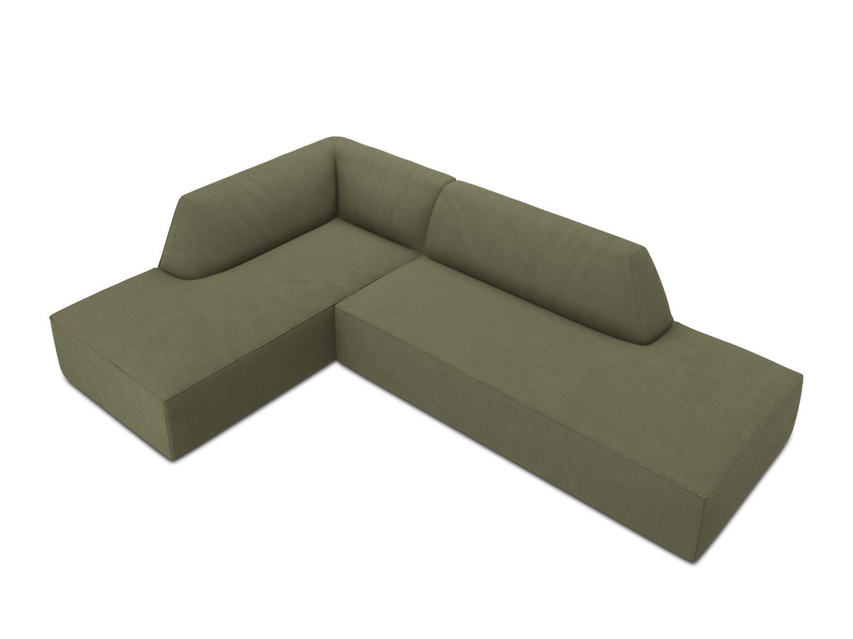 Modulares Ecksofa Siena links, 4-Sitzer, Light Beige-Scala Stoff, Massivholzrahmen, schwarze Kunststoffbeine, Sitzhöhe 40 cm.