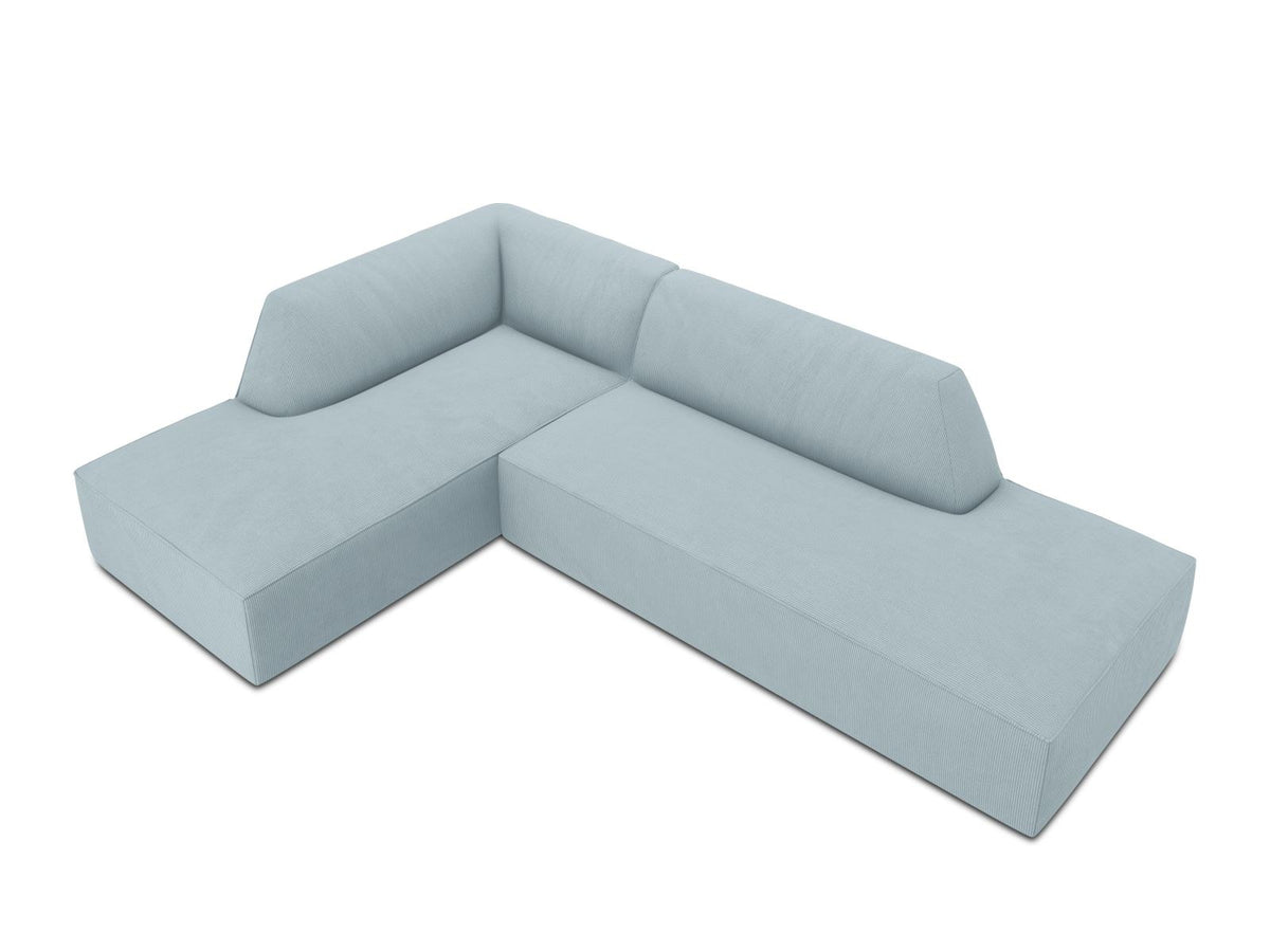 Modulares Ecksofa Siena links, 4-Sitzer, Light Beige-Scala Stoff, Massivholzrahmen, schwarze Kunststoffbeine, Sitzhöhe 40 cm.
