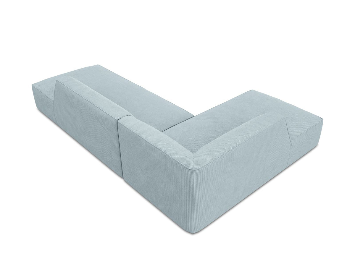 Modulares Ecksofa Siena links, 4-Sitzer, Light Beige-Scala Stoff, Massivholzrahmen, schwarze Kunststoffbeine, Sitzhöhe 40 cm.
