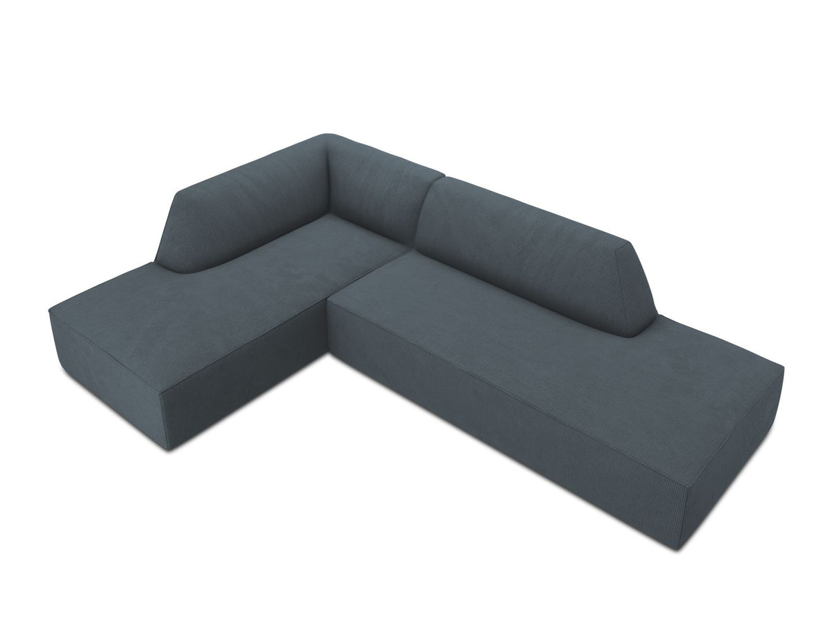Modulares Ecksofa Siena links, 4-Sitzer, Light Beige-Scala Stoff, Massivholzrahmen, schwarze Kunststoffbeine, Sitzhöhe 40 cm.