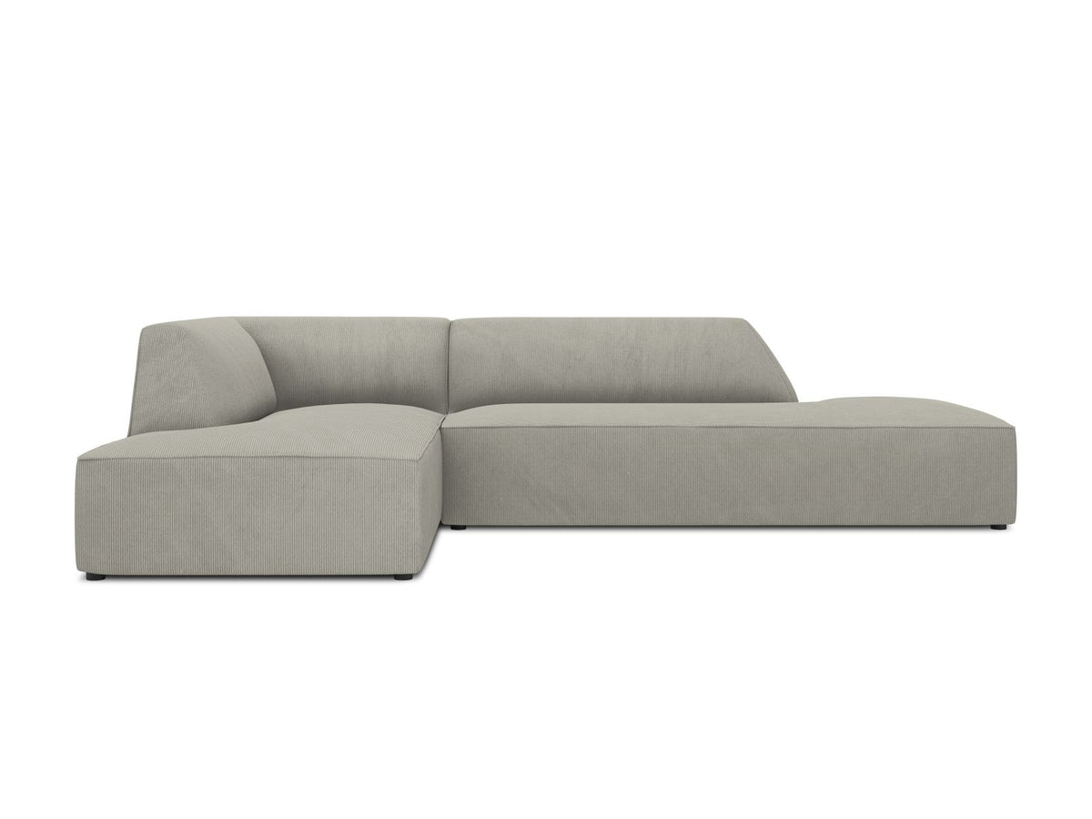 Modulares Ecksofa Siena links, 4-Sitzer, Light Beige-Scala Stoff, Massivholzrahmen, schwarze Kunststoffbeine, Sitzhöhe 40 cm.