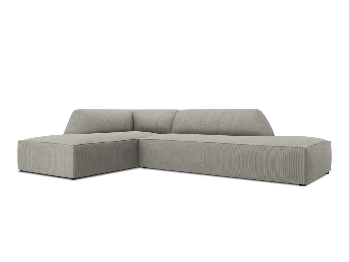 Modulares Ecksofa Siena links, 4-Sitzer, Light Beige-Scala Stoff, Massivholzrahmen, schwarze Kunststoffbeine, Sitzhöhe 40 cm.
