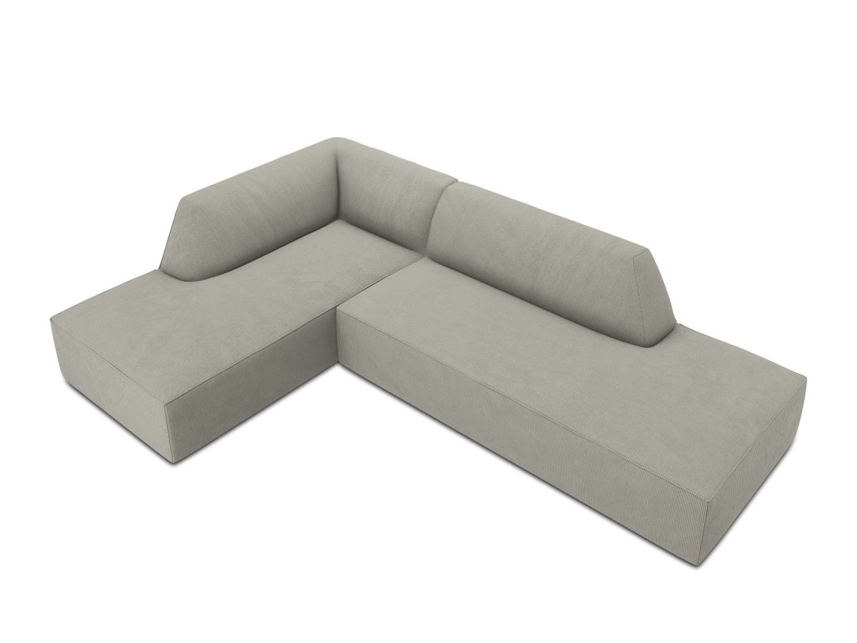 Modulares Ecksofa Siena links, 4-Sitzer, Light Beige-Scala Stoff, Massivholzrahmen, schwarze Kunststoffbeine, Sitzhöhe 40 cm.