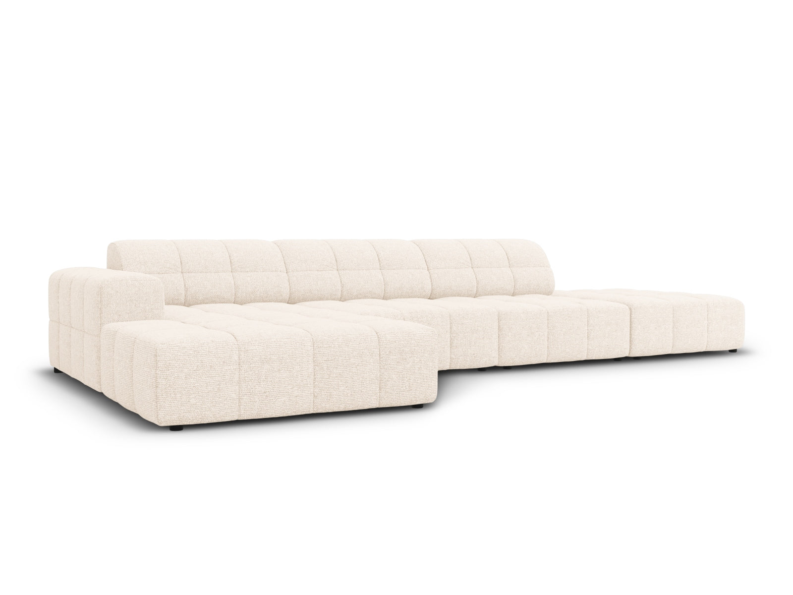 Stylisches Chicago Ecksofa links, 5 Sitzer, 166 cm in elegantem Light Beige-Haga, ideal für moderne Wohnräume.