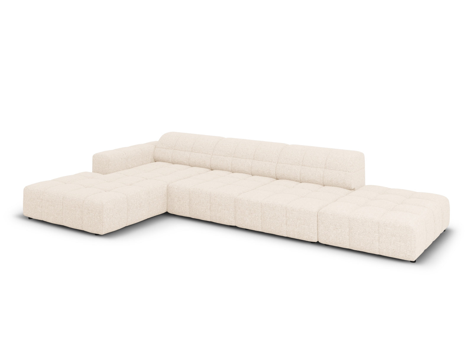 Elegantes Chicago Ecksofa links, 5 Sitzer, 166 cm in sanftem Light Beige-Haga, perfekt für stilvolle und gemütliche Wohnbereiche.