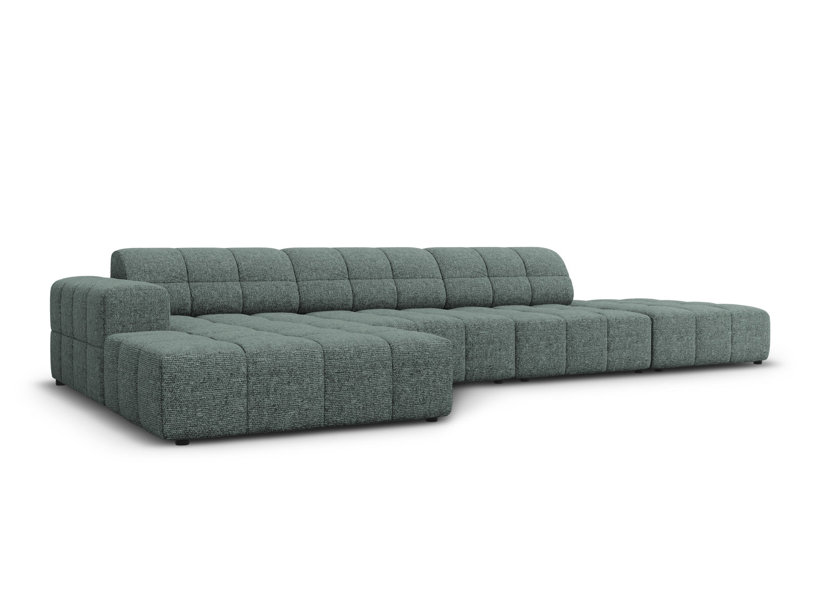 Stylisches Chicago Ecksofa links, 5 Sitzer, 166cm in Petrol-Haga, ideal für moderne Wohnräume, erhältlich bei KAQTU Design AG.