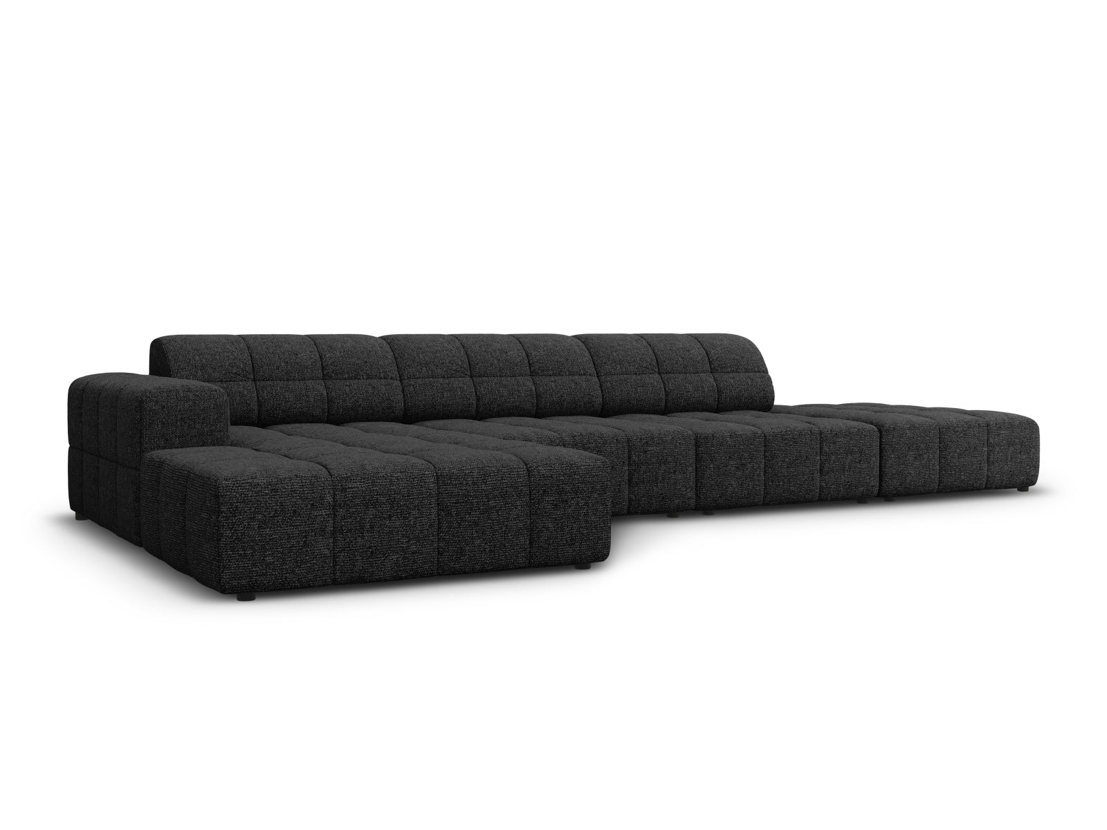 Modernes Chicago Ecksofa links, 5-Sitzer, 166 cm, in stilvollem Schwarz-Haga, ideal für gemütliche Wohnräume, erhältlich bei KAQTU Design AG.