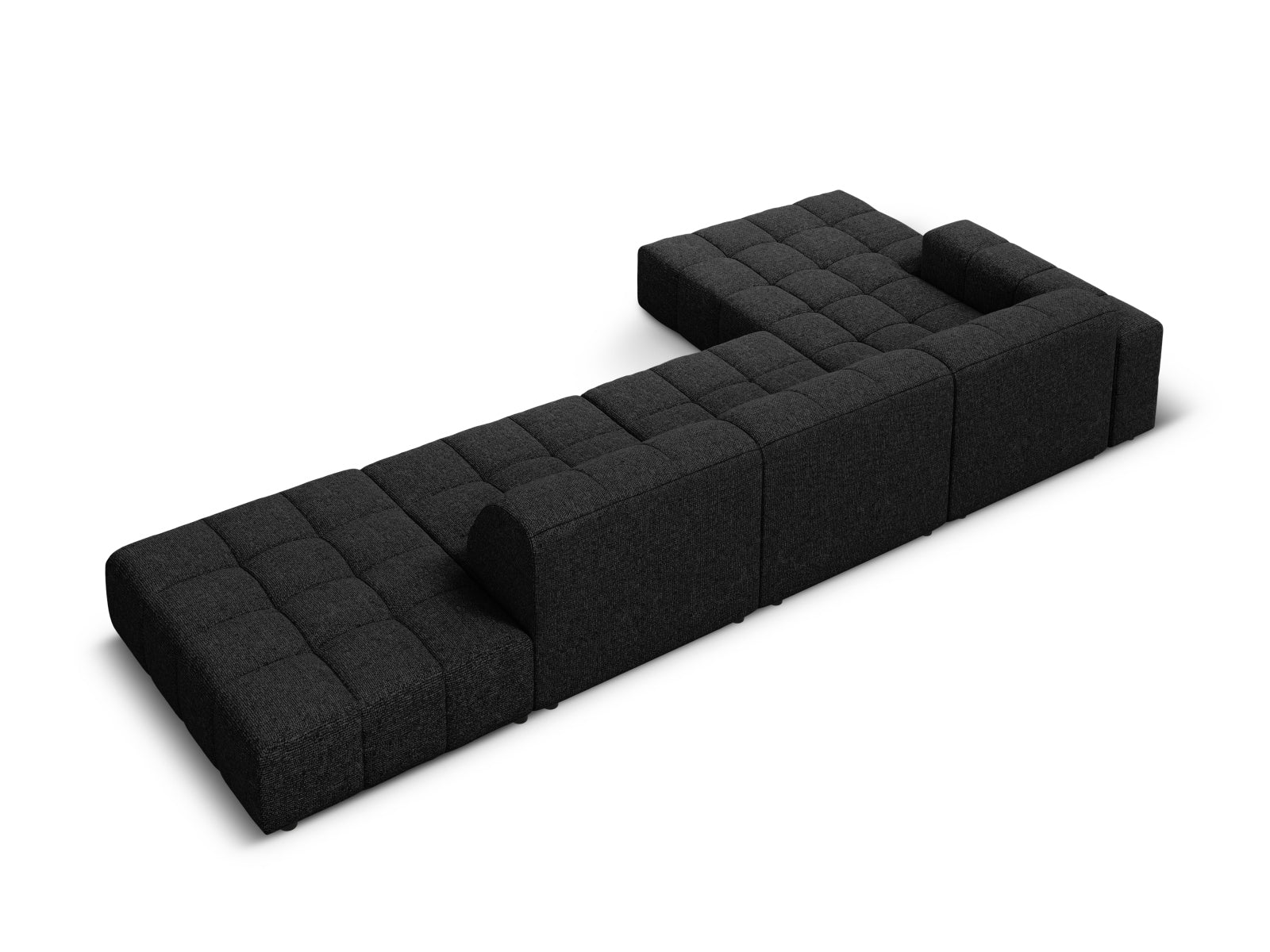 Modernes Chicago Ecksofa links, 5-Sitzer, 166 cm, in klassischem Schwarz-Haga, ideal für gemütliche und stilvolle Wohnräume.