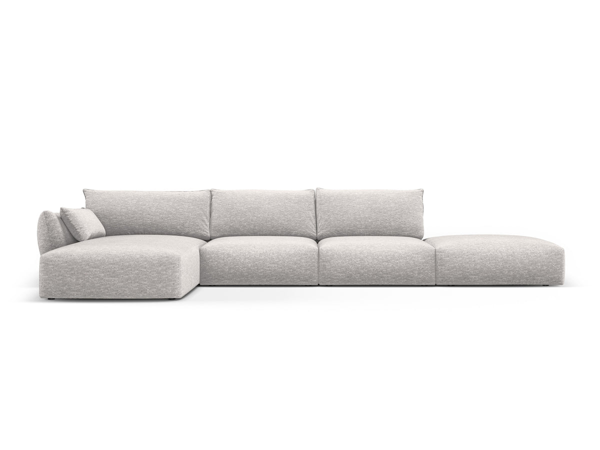 Ecksofa links Matera in Beige mit Récamière und niedrigen schwarzen Beinen