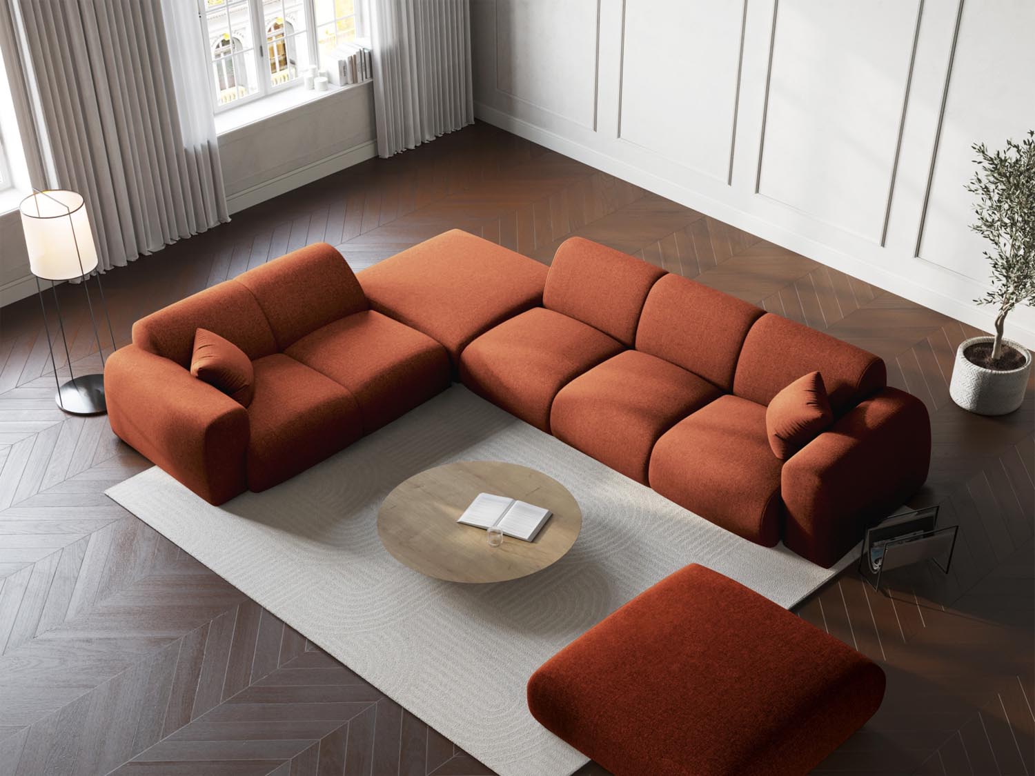 Stylisches Nolio Ecksofa links in Terracotta, 4-Sitzer, 250 cm, ideal für moderne Wohnräume, präsentiert von Cosmopolitan Design.