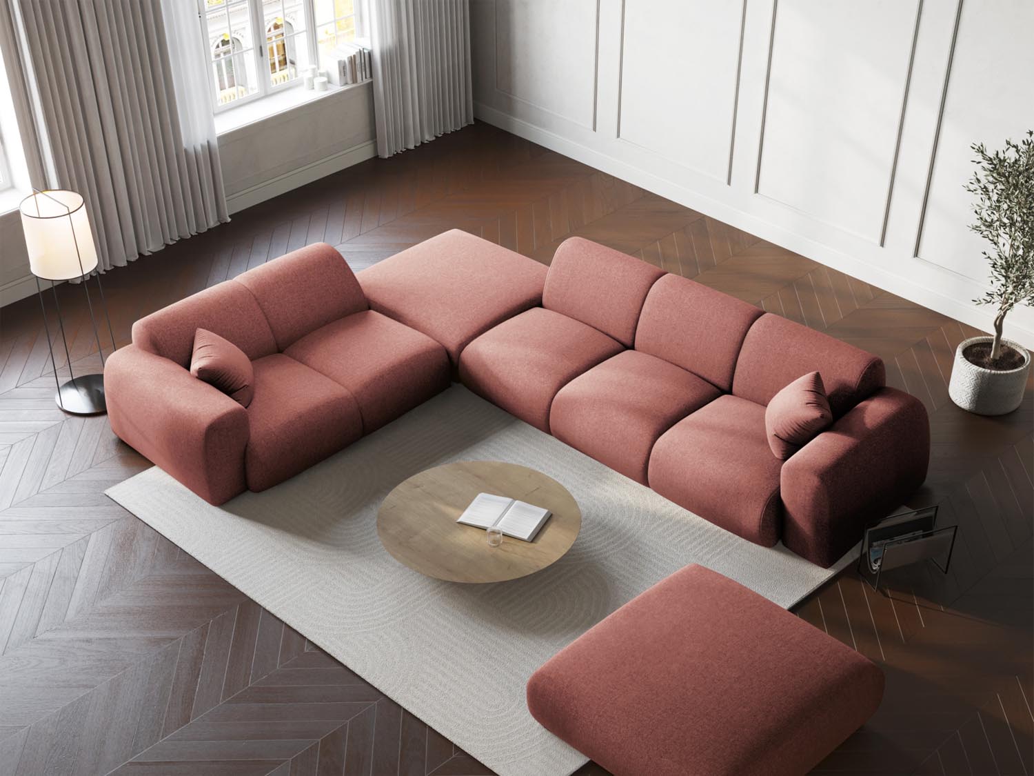 Stylisches Nolio Ecksofa links in Pink-Haga, 4-Sitzer, 250 cm, ideal für moderne Wohnräume, präsentiert von Cosmopolitan Design.