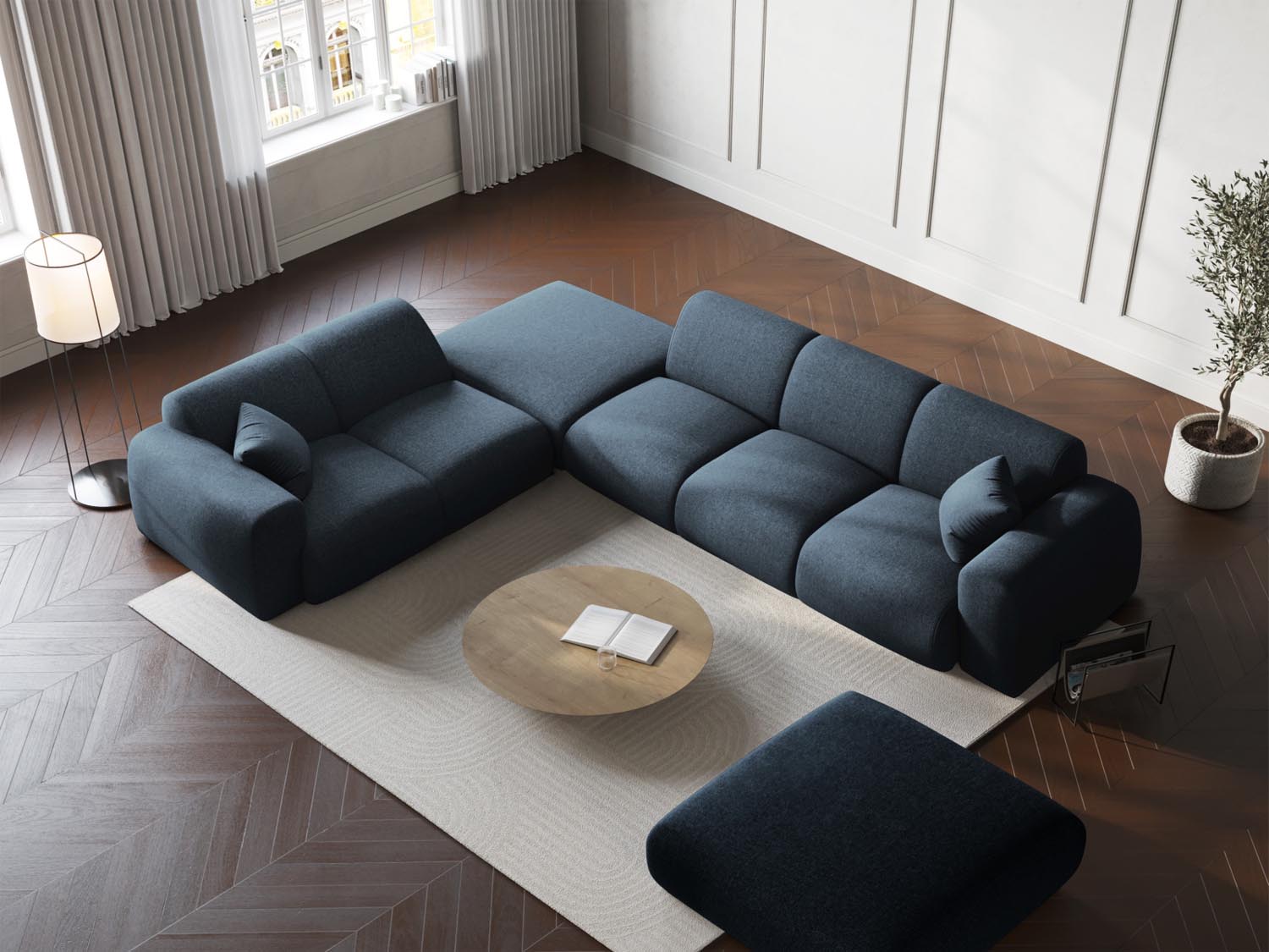Elegantes Nolio Ecksofa links in Royal Blue, 4-Sitzer, 250 cm, stilvoll und modern, ideal für jedes Wohnzimmer von Cosmopolitan Design.