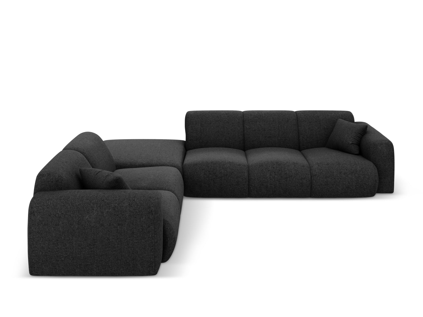 Modernes Nolio Ecksofa links in edlem Schwarz, 4-Sitzer mit 250 cm, perfektes Möbelstück für zeitgemäße Wohnkonzepte von Cosmopolitan Design.