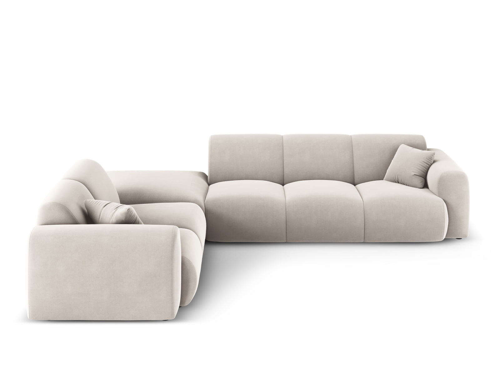 Modernes Nolio Velour Ecksofa links in sanftem Beige, großzügiger 4-Sitzer mit 250 cm, perfekt für stilvolle Wohnräume.