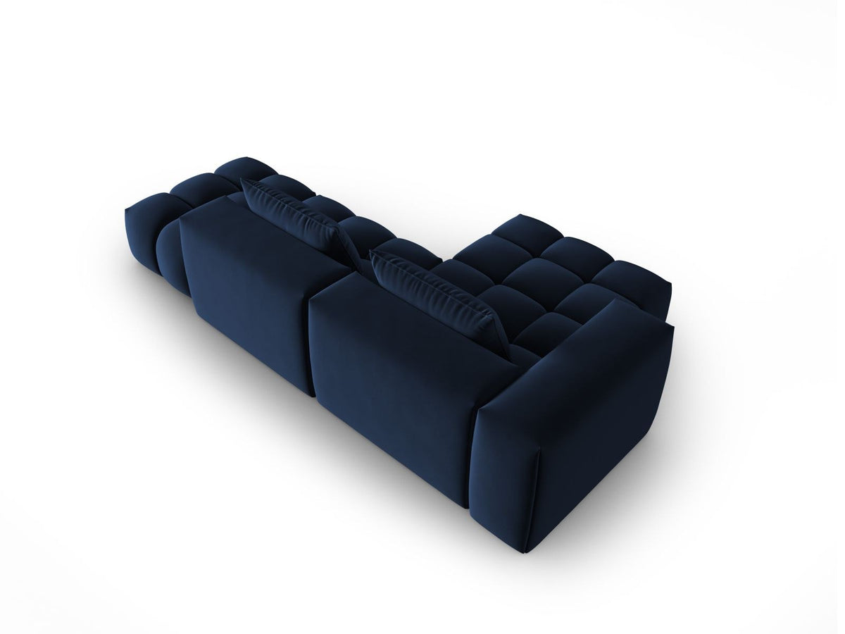 Modulares Ecksofa Verona in Sand-Casino Samt mit Récamiere links, schwarzen Kunststoffbeinen und weicher Velours-Polsterung, 4 Sitzplätze.