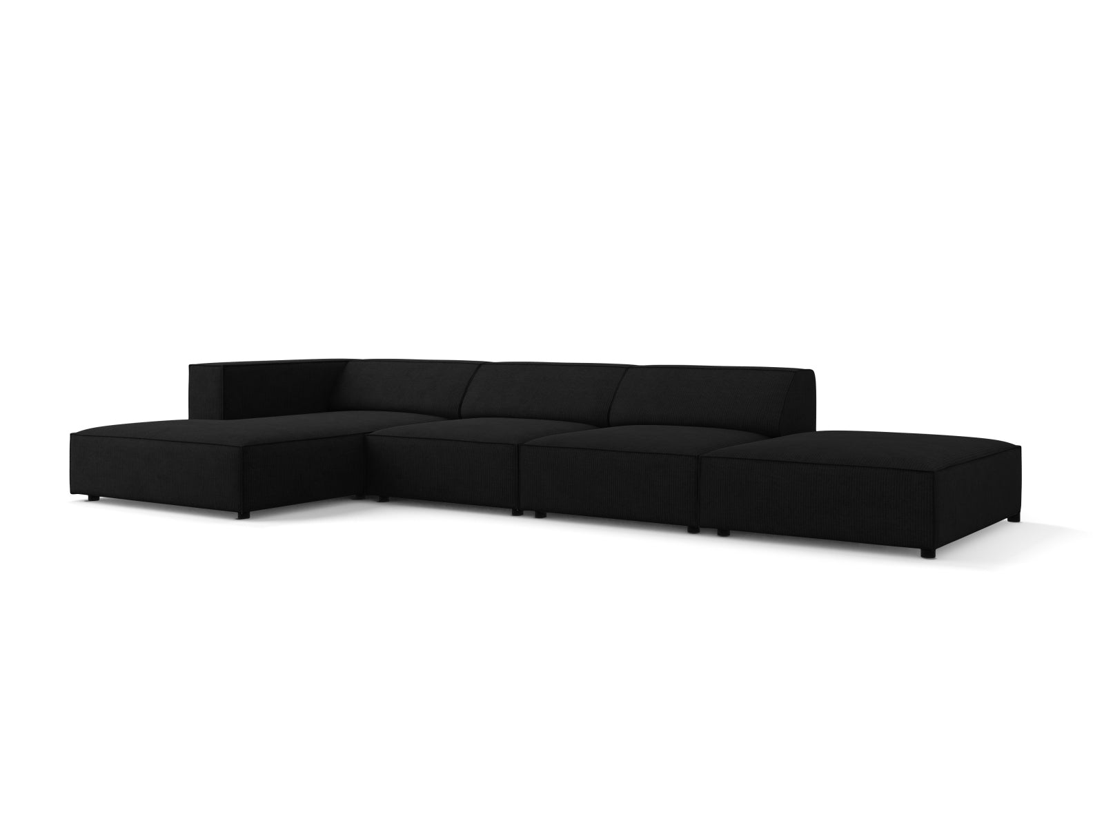 Elegantes Arendal Ecksofa links für 5 Personen in stilvollem Schwarz, ideal für moderne Wohnräume, erhältlich bei KAQTU Design AG.