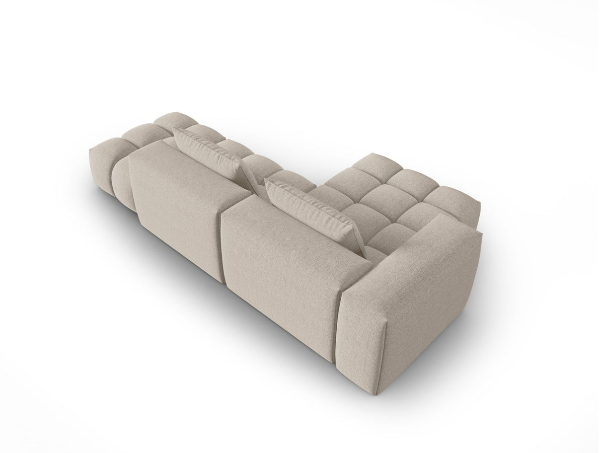 Modulares Ecksofa Verona Links in Beige-Sorella mit Massivholzrahmen, schwarzen Kunststoffbeinen und strukturiertem Tweed-Polsterstoff, 4 Sitzplätze.