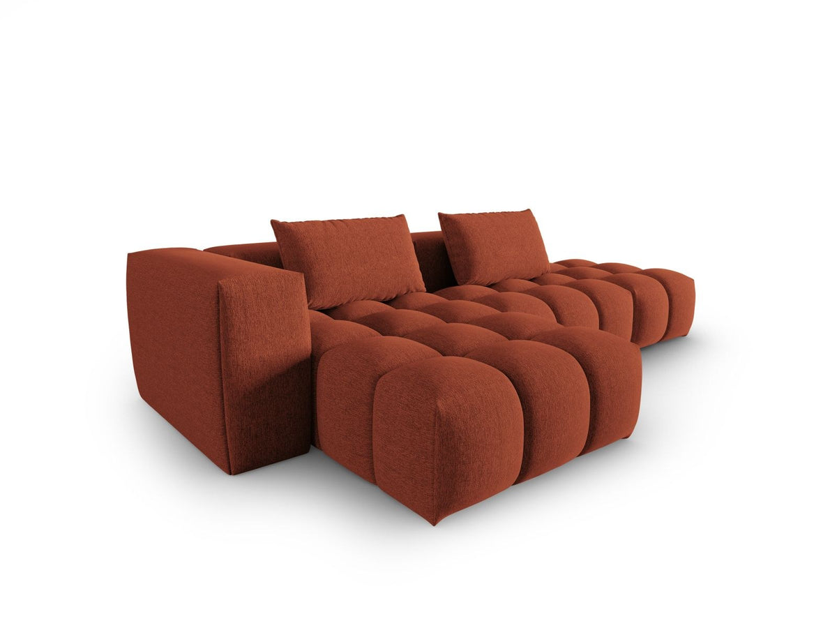 Modulares Ecksofa Verona Links in Beige-Sorella mit Massivholzrahmen, schwarzen Kunststoffbeinen und strukturiertem Tweed-Polsterstoff, 4 Sitzplätze.