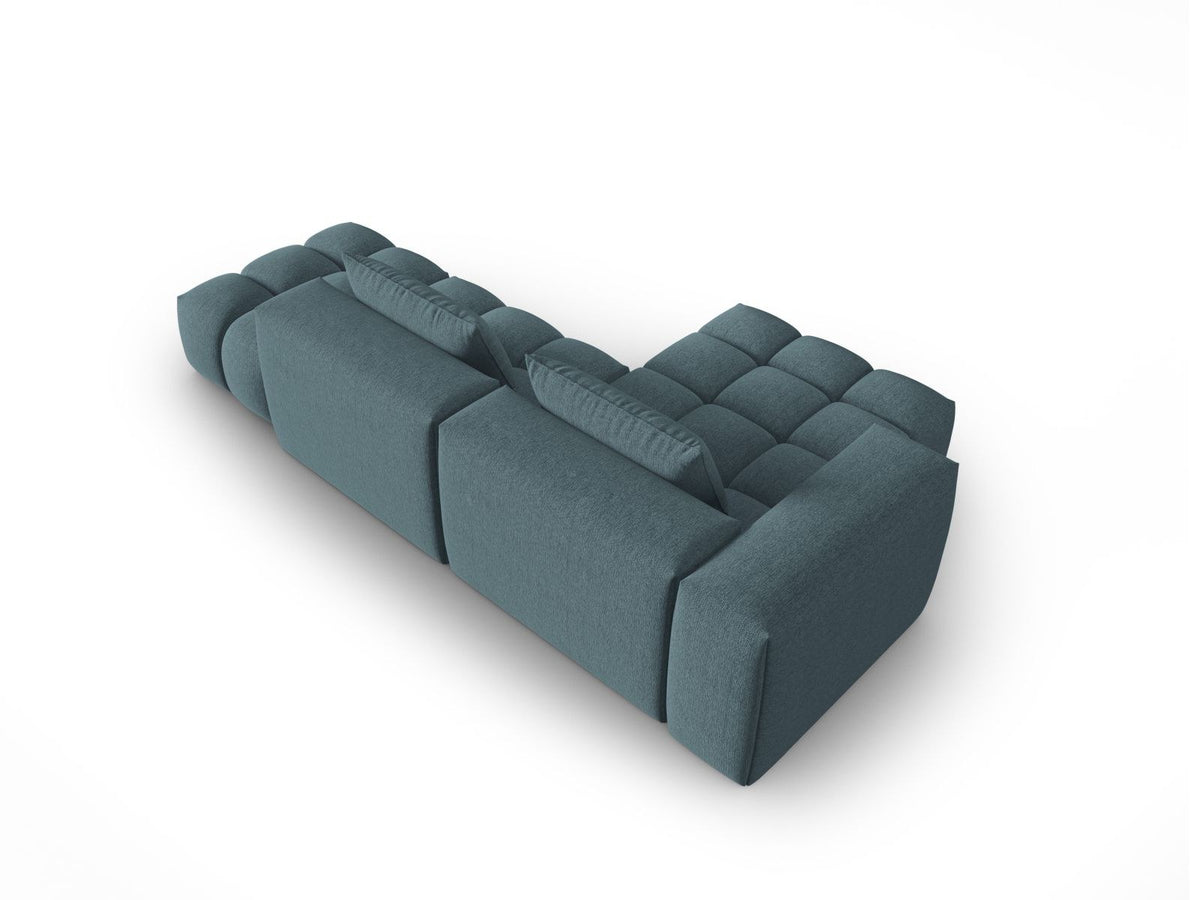 Modulares Ecksofa Verona Links in Beige-Sorella mit Massivholzrahmen, schwarzen Kunststoffbeinen und strukturiertem Tweed-Polsterstoff, 4 Sitzplätze.