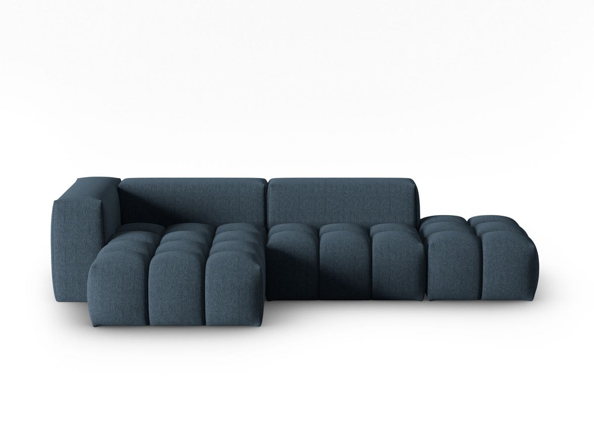 Modulares Ecksofa Verona Links in Beige-Sorella mit Massivholzrahmen, schwarzen Kunststoffbeinen und strukturiertem Tweed-Polsterstoff, 4 Sitzplätze.