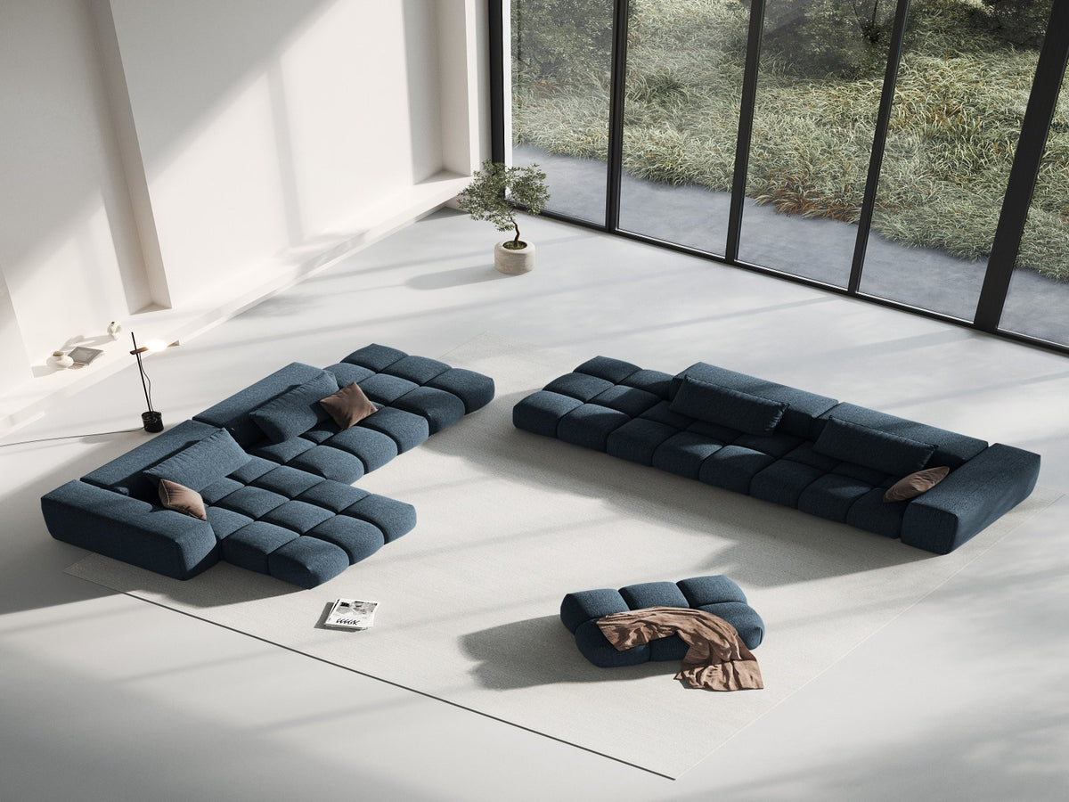 Modulares Ecksofa Verona Links in Beige-Sorella mit Massivholzrahmen, schwarzen Kunststoffbeinen und strukturiertem Tweed-Polsterstoff, 4 Sitzplätze.