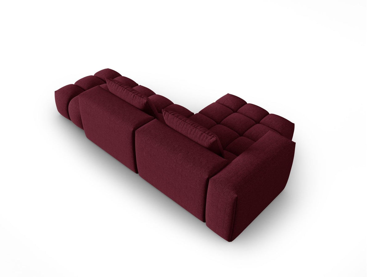 Modulares Ecksofa Verona Links in Beige-Sorella mit Massivholzrahmen, schwarzen Kunststoffbeinen und strukturiertem Tweed-Polsterstoff, 4 Sitzplätze.