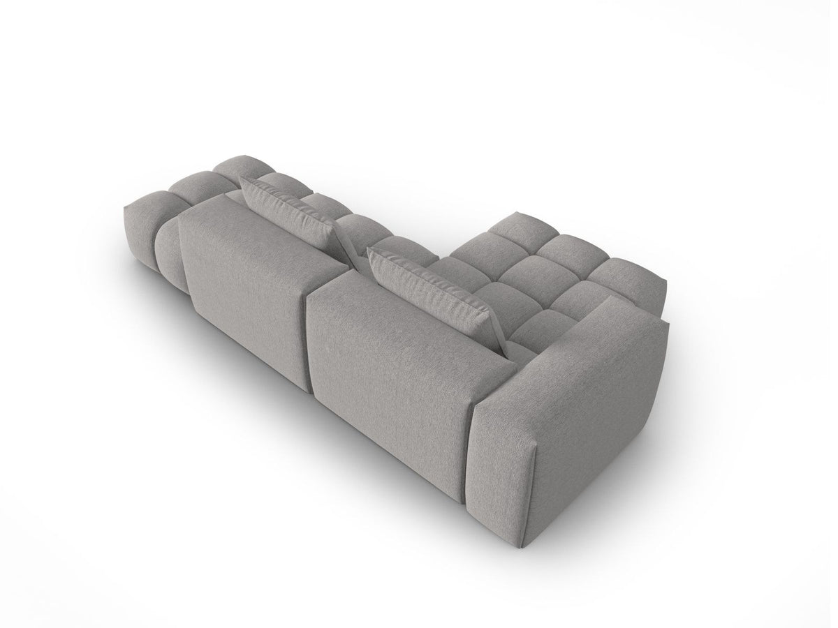 Modulares Ecksofa Verona Links in Beige-Sorella mit Massivholzrahmen, schwarzen Kunststoffbeinen und strukturiertem Tweed-Polsterstoff, 4 Sitzplätze.