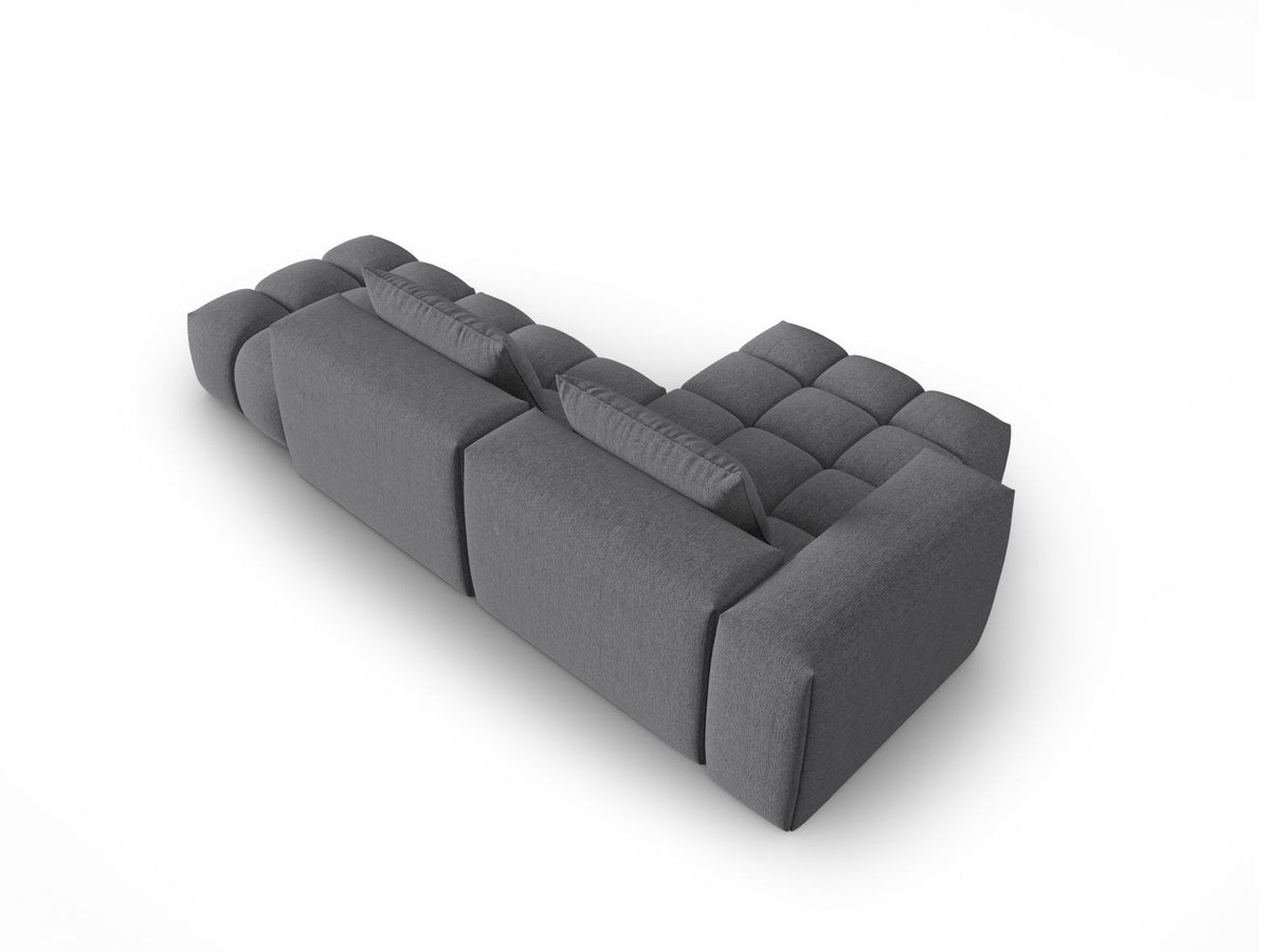 Modulares Ecksofa Verona Links in Beige-Sorella mit Massivholzrahmen, schwarzen Kunststoffbeinen und strukturiertem Tweed-Polsterstoff, 4 Sitzplätze.