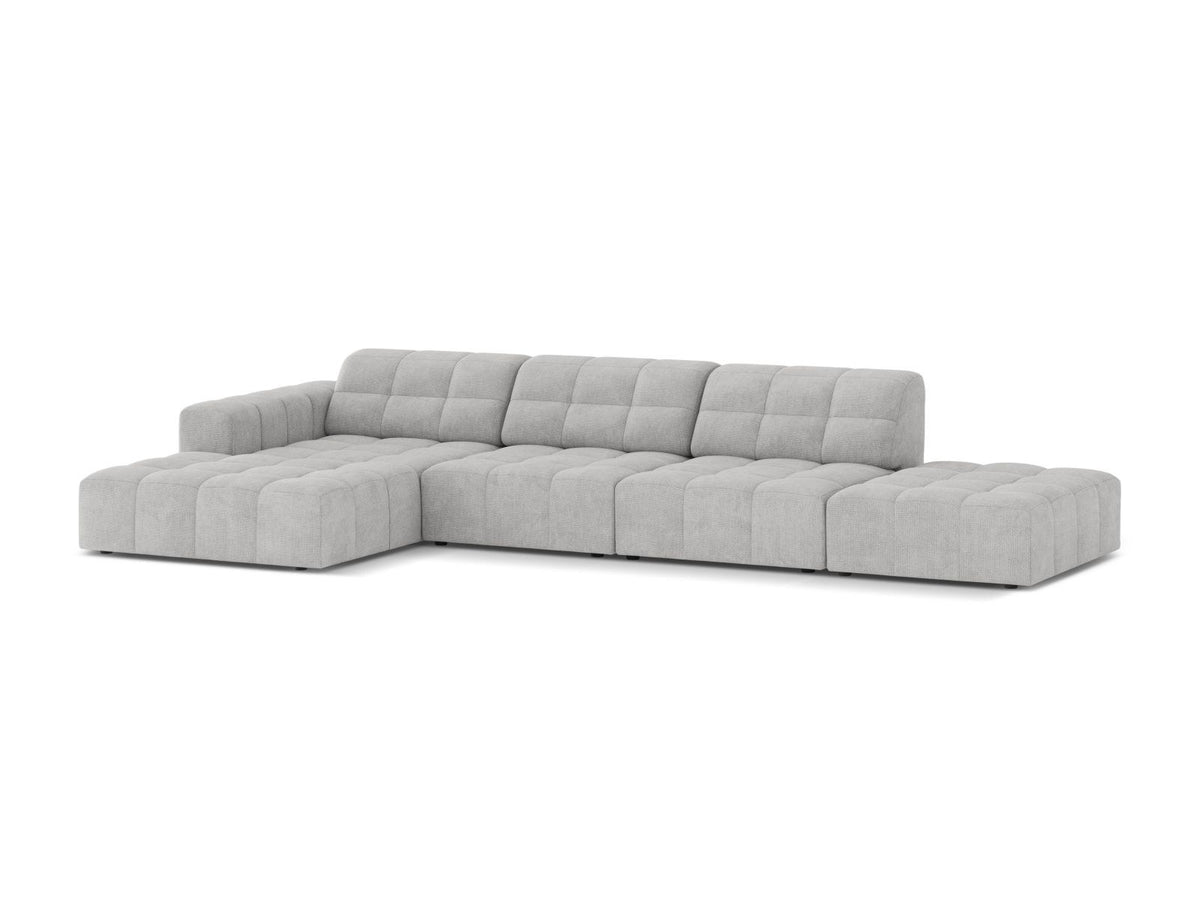 Ecksofa links Chicago von Cosmopolitan Design in Light Beige-Eden Stoff, mit Récamiere, Massivholzrahmen und schwarzen Kunststoffbeinen.