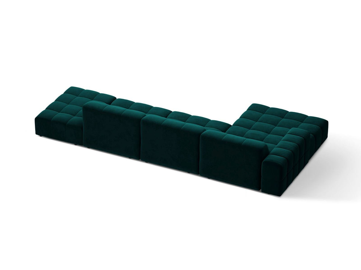 Ecksofa links von Cosmopolitan Design mit Samtbezug in Light Beige, massivem Holzrahmen und schwarzen Kunststoffbeinen, Modell Chicago.