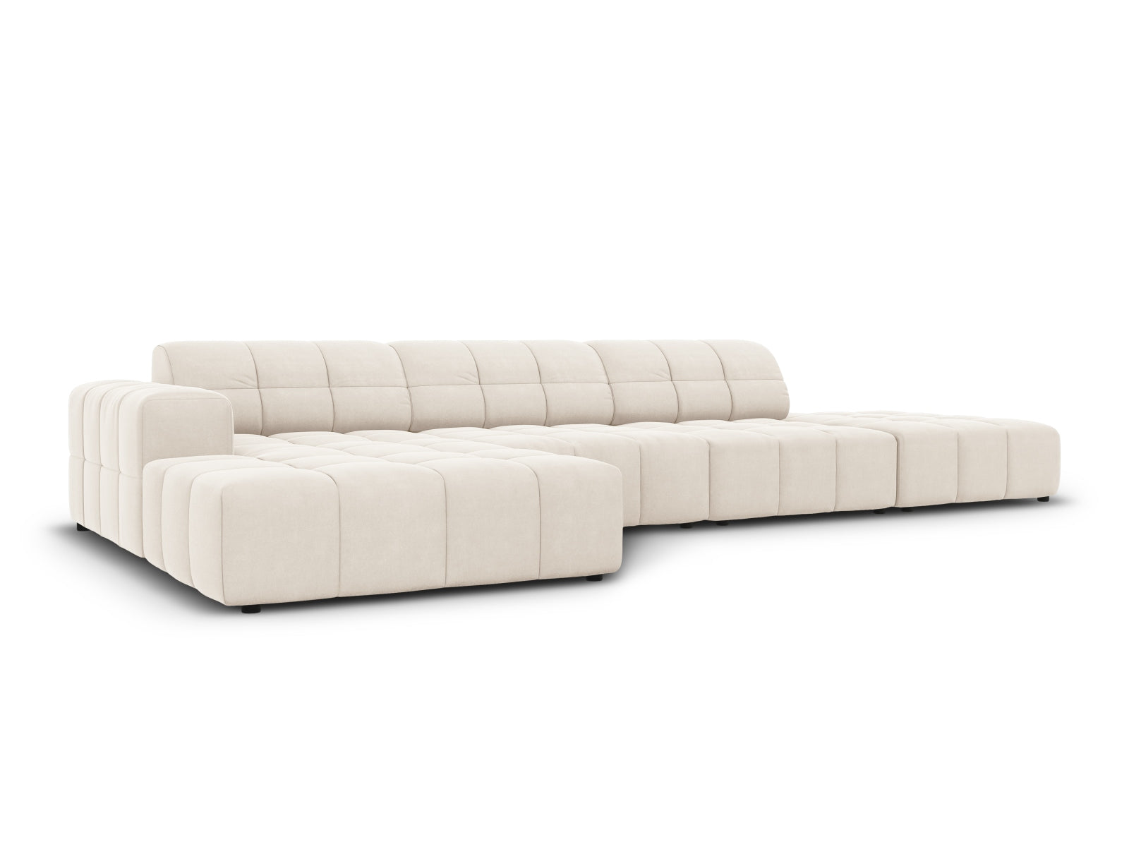 Erleben Sie das stilvolle Chicago Velour Ecksofa links für 5 Personen von Cosmopolitan Design – perfekt für moderne Wohnräume und entspannte Abende.