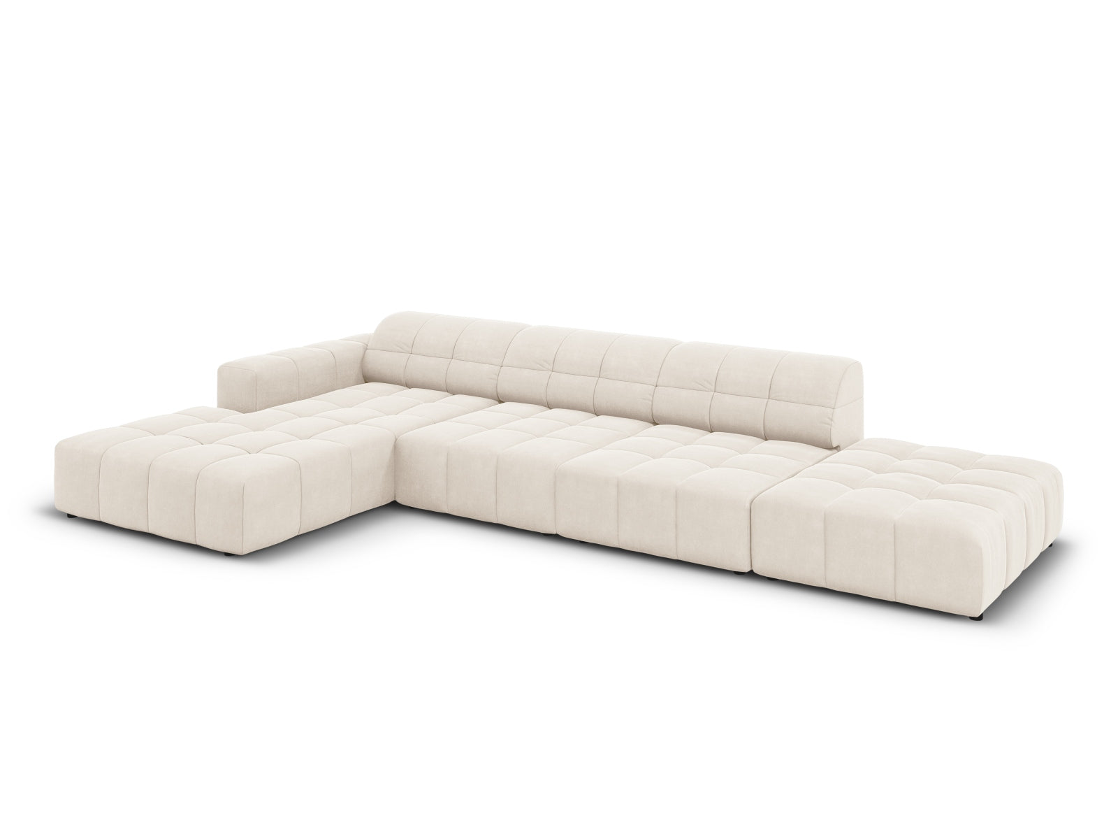 Entdecken Sie das elegante Chicago Velour Ecksofa links für 5 Personen von Cosmopolitan Design – ideal für stilvolle Wohnzimmer und gemütliche Abende.