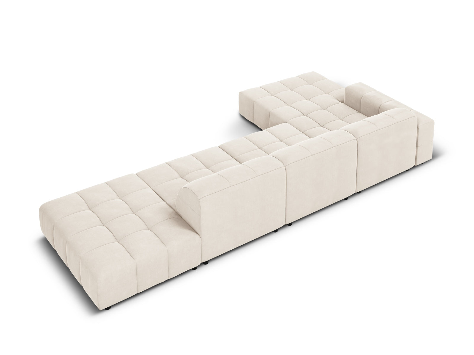 Erleben Sie das Chicago Velour Ecksofa links für 5 Personen von Cosmopolitan Design – perfekt für Ihr modernes Wohnzimmer und entspannte Stunden.