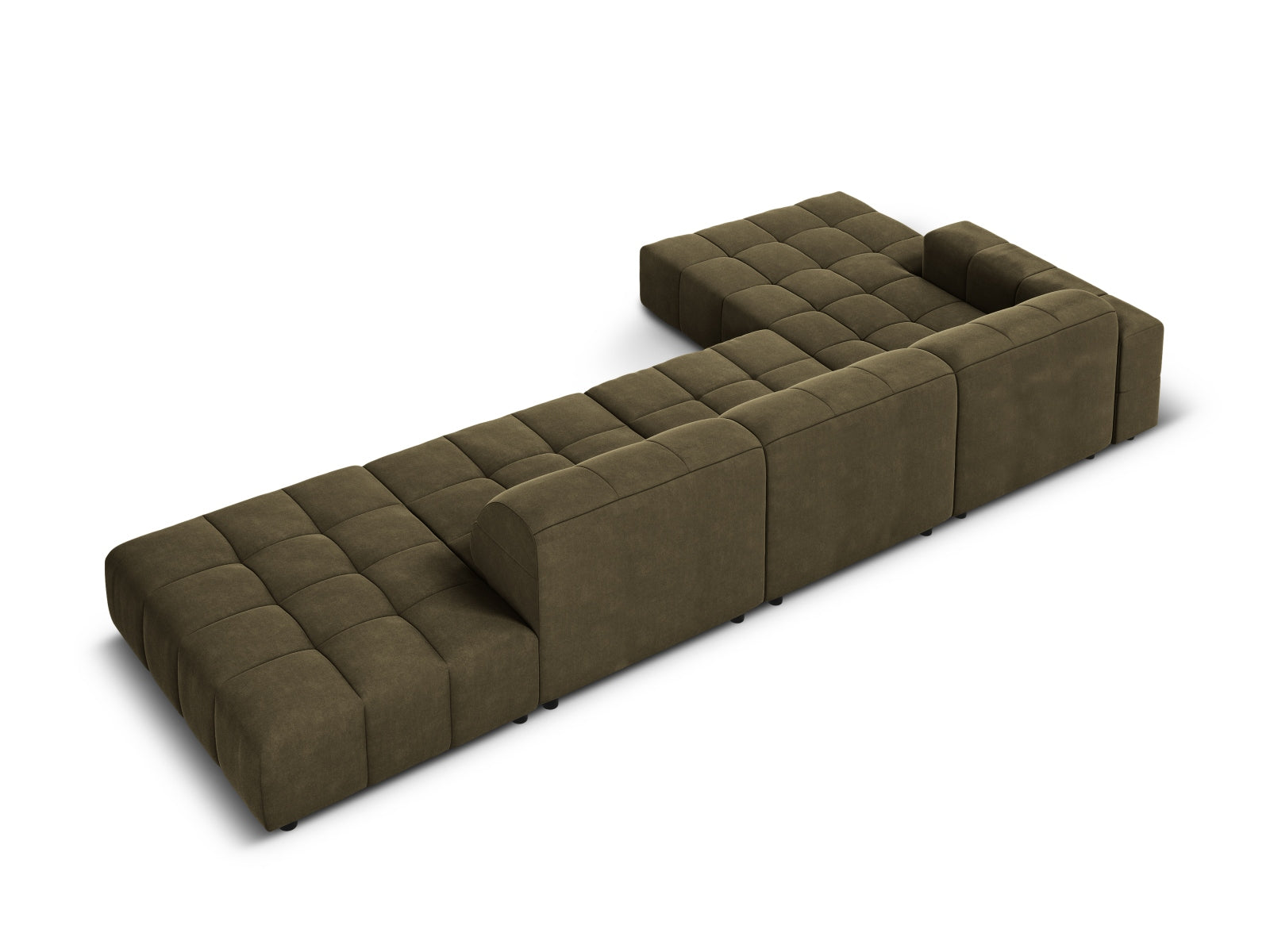 Entdecken Sie das Chicago Velour Ecksofa links für 5 Personen von Cosmopolitan Design – ideal für moderne Wohnzimmer und gemütliche Abende.