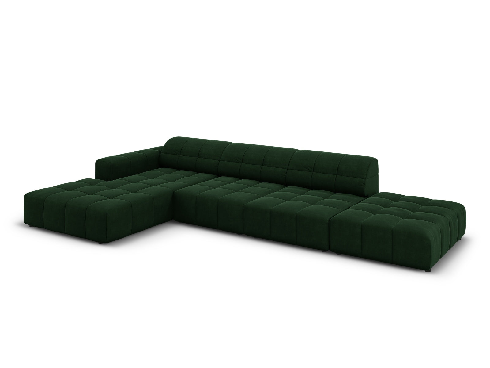 Entdecken Sie das Chicago Velour Ecksofa links für 5 Personen von Cosmopolitan Design – ideal für moderne Wohnzimmer und gemütliche Abende.