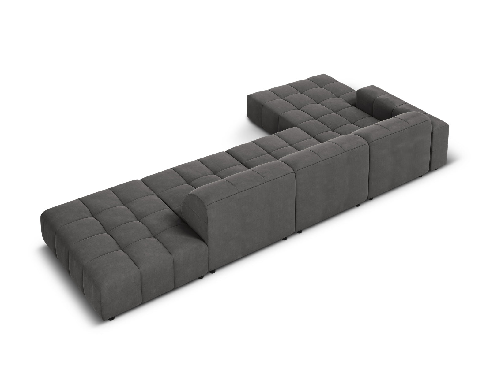 Entdecken Sie das Chicago Velour Ecksofa links für 5 Personen von Cosmopolitan Design – ideal für moderne Wohnzimmer und gemütliche Abende.