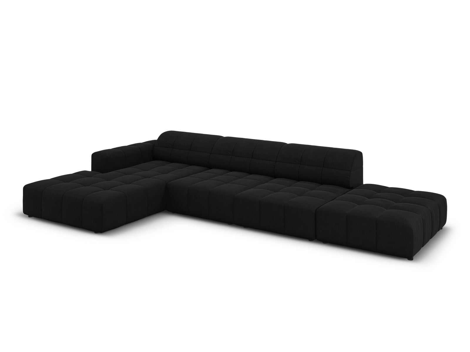 Entdecken Sie das Chicago Velour Ecksofa links für 5 Personen von Cosmopolitan Design – ideal für moderne Wohnzimmer und gemütliche Abende.
