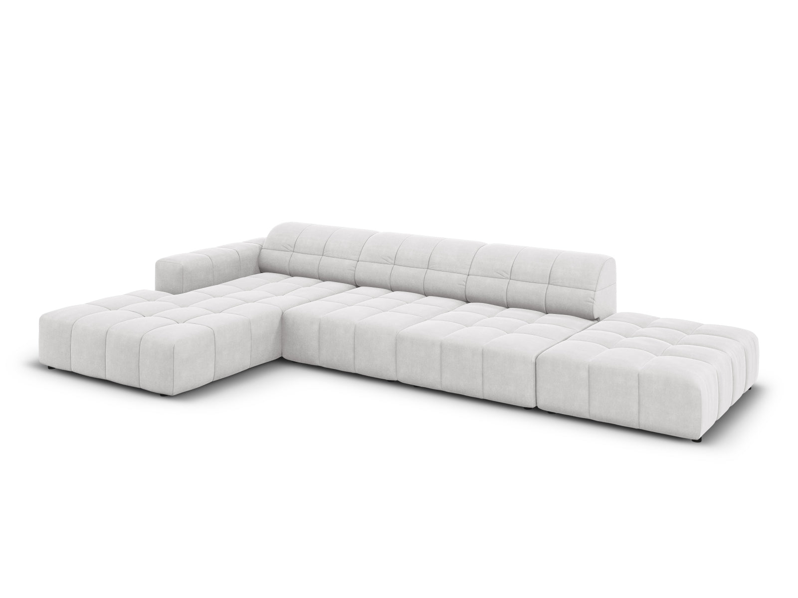 Erleben Sie das Chicago Velour Ecksofa links für 5 Personen von Cosmopolitan Design – perfekt für stilvolle Wohnzimmer und entspannte Abende.