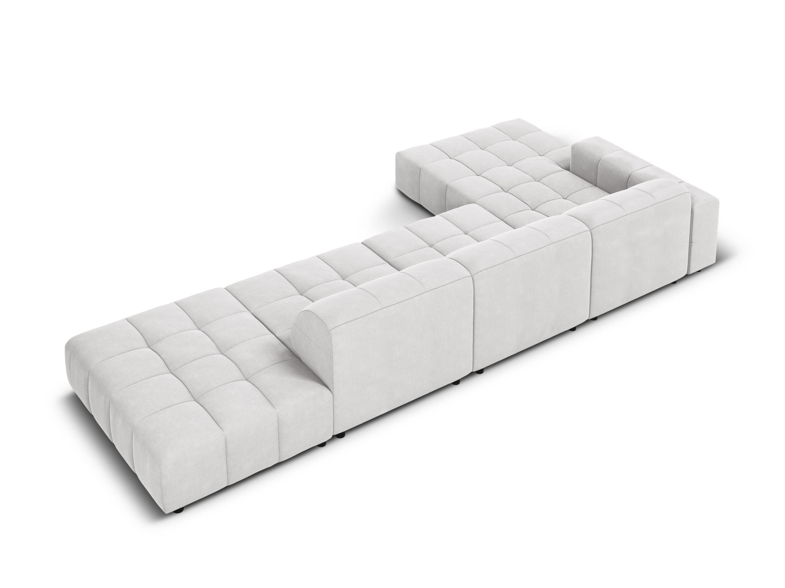 Entdecken Sie das Chicago Velour Ecksofa links für 5 Personen von Cosmopolitan Design – ideal für moderne Wohnzimmer und gemütliche Abende.